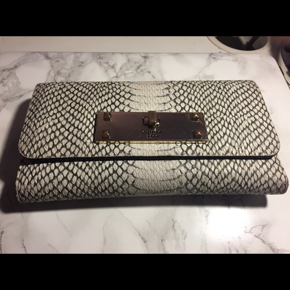 Guess White Faux Snakeskin Wallet